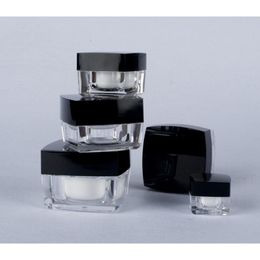 600pcs 10g Acrylic Jars For Cosmetic Refillable Bottle With Black Cap Square Cream Case Container