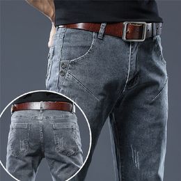 New Jeans Men Casual Flim Fit Denim Pants Stretch Straight Men Skinny Jeans Pants Grey Denim Trousers Fashion Streetwear 201116