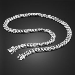 100% 925 Sterling Silver Chains Fashion Man Necklace Classic Italy Real thick Pure Silver Cuban Whip chain 10MM 24 inches Men's Jewellery