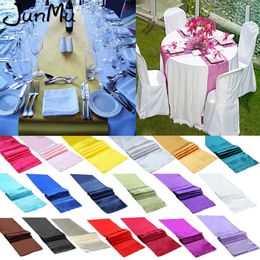 10PCS Satin Table Runners Wedding Party Event Decor Supply Satin Fabric Chair Sash Bow Table Cover Tablecloth 30cm*275cm Y200421