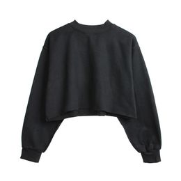 New S-XL 9 Colours Solid Khaki Women Autumn Winter Casual Pullover Long Sleeve Loose Cropped Sweatshirt Female Crop Tops 201204