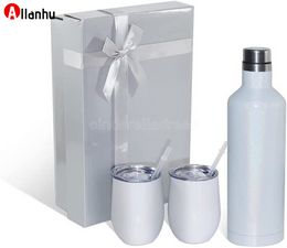 NEW! Stock sublimation wine gift set 17oz Stainless Steel Wine Bottle Set 17oz wine Bottle with two 12oz glasses tumblers best gift set