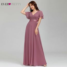 Women Evening Dress Ever Pretty Elegant A Line V Neck Chiffon Pleated Long Formal Party Gown Special Occasion Dresses LJ201123