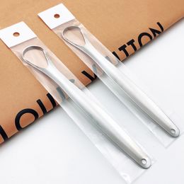 MP051 2pcs Stainless steel tongue cleaner two Colours metal tongue scraper dental tool oral cleaning for remove stain to fresher breath