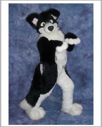 2019 Hot sale Halloween Long Fur Black Husky Dog Mascot Costume Fox Adults Animal Fancy Suit Unisex Fursuit