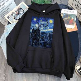 Starry Kaer Morhen Print Man Sweatshirt Loose Harajuku Long Sleeve Hooded Woman Man Vintage Fashion Hoody Top Anime Punk Hoodies H1227