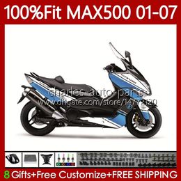 Injection Fairings For YAMAHA TMAX500 T-MAX500 MAX-500 TMAX-500 T MAX500 Blue white 01 02 03 04 05 06 07 109No.48 TMAX MAX 500 XP500 2001 2002 2003 2004 2005 2006 2007 Kit