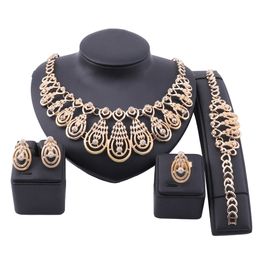 African Beads Fine Jewellery Set Gold Colour Crystal Women Wedding Necklace Bracelet Earring Ring Party Set