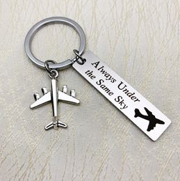 Always Under The Same Sky Keychain Airplane Badge Drive Safe Stainless Steel Jewelry Gift For Friends