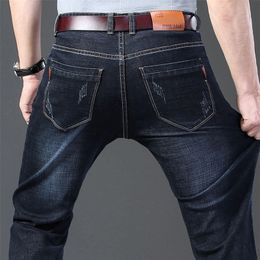 Classic Men's Jeans New Business Fashion Stretch Denim Trousers Male Black Blue Brand Pants 201116