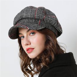 Women Baseball cap For Winter Female Cotton Hats Plaid Vintage Fashion Octagonal Casual boina Autumn Brand New Women's Caps Y200103