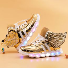 Kinder Stiefel Leuchtende Flügel Turnschuhe Jungen Mädchen LED Leuchten Schuhe Glühende Licht Kinder Schuhe Kinder Led Turnschuhe Marke 210308