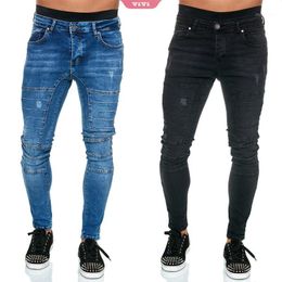 Men's Jeans Casual Thin Denim Trousers Boys Rousers 2022 Ripped Slim Fit Classic Youth Black And Blue