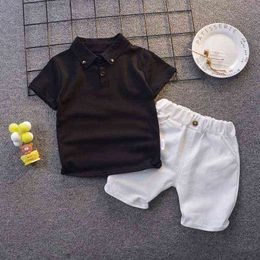 Toddler boy Clothes Set Summer 1 2 3 4 5 Years Black Short Sleeve T shirt+ White Shorts boys Outfits Kids Clothing G220310