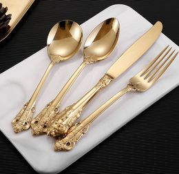 Vintage Western Gold Silver Cutlery Dining Knives Forks Teaspoons Set Golden Luxury Dinnerware Kitchen Tableware Set
