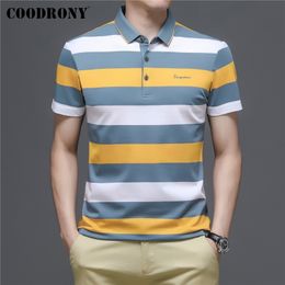 COODRONY Brand Business Casual Short Sleeve Polo-Shirt Men Spring Summer Arrival Fashion Hit Colour Striped Cotton Top C5159S 220312