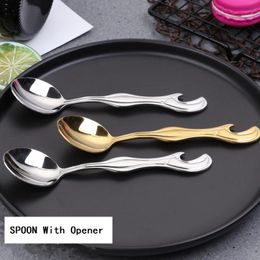 Dinner Spoon Stainless steel Spoon with Bottle Opener Outdoor Dinner Spoon for Travel Camping Backpacking LX1750