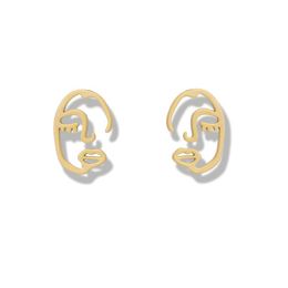 Gold Silver Color Hollow Face Small Stud Earrings Abstract Character Studs Earrings Personality Unique