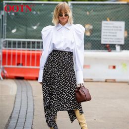 OOTN Elegant White Puff Sleeve Blouse Women Shirts Office Lady Ladies Work Wear Turn Down Collar Womens Tops And Blouses Female LJ200811