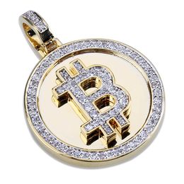 Collana a pendente rotonda ghiacciata Simbolo Bitcoin Simbolo oro Gioielli hip hop