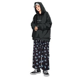 Hip Hop Streetwear Baggy Pants Men Autumn Bear Butterfly Print Sweatpants Harajuku Jogger Men Trousers Cotton 201130