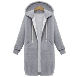 Long Hoodie Women's Fall/Winter Oversized Hoodie Plus Velvet Sweatshirt Hoodies Zipper Fashion Coat Double Pocket Street Casual 201202