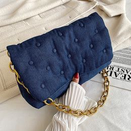 Fashion Denim Shoulder Bag Designer Chain Canvas Tote Bags for Women 2021 Famous Brands Blue Women's Handbags Lady Purses Q1206