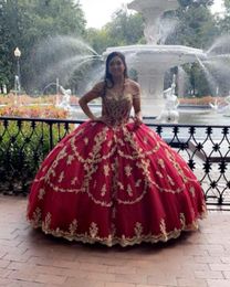 gold sweet 15 dresses Australia - 2022 Fashion Gold and Burgundy Quinceanera Dresses Ball Gown off the shoulder Lace Embroidery Puffy Tulle Princess Sweet 15 Charro Prom Evening Formal Party Dress