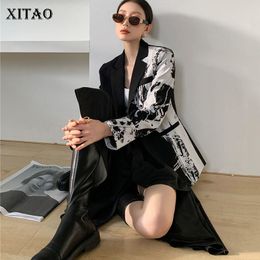 Xitao Kadınlar Moda Blazer Sonbahar Baskı Desen Küçük Taze Rahat Tarzı Tanrıça Fan Tam Kollu Ceket Kaybetmek Top DZL2159 201201