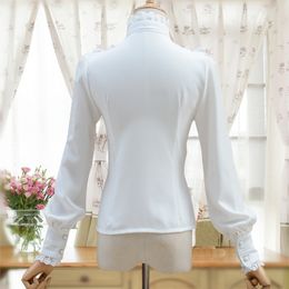 Vintage Women's Lolita Shirt Gothic Chiffon Ruffle Blouse Long Sleeve Blusas Black/white/navy Blue/bury 201201