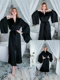 Morning Gowns Pyjamas Female Custom Made Pagoda Sleeves Soft Silk Stretch Nightgown Sexy V Neck Wedding Cape Cloak Comfortable