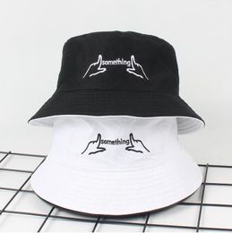 Cloches Two Side Reversible Black White Bucket Hat Men Women Chapeau Personal Finger Embroidery Bob Caps Beach Panama For Summer1