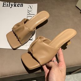 Eilyken Brand Design Women Slippers Elegant Square Toe Thin High Heels 4CM Slippers Summer Outdoor Beach Slides Shoes Y200628 GAI GAI GAI