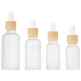 10ml 15ml 20ml 30ml 50ml Frosted Glass Dropper Bottle Cosmetics Jar for Essential Oil with Imitated Bamboo Lids