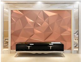 Fashion 3d solid geometric wallpapers rose gold abstract modern wallpaper for living room