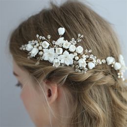 Delicate Clay Flower Bridal Hair Comb Handmade Wedding Hair Jewelry Bobby Pins Set Brides Hair Accessories Y200409