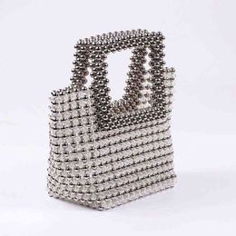 Shopping Bags Customised Bead Beach Women Summer High Quality Hand-woven Fashion Top-handle Handbags Ladies Party Exquisite Purses 220301