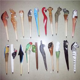 Party Favor Handmade Gel Pen Lovely Artificial Wood Carving Animal Pen Creative Arts Roller Ball Pens Child Party Souvenirs