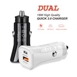 OEM ODM Mini 2port QC3.0 + Type C PD Quick Charger 18W Car Charger Adapter for iphone samsung charging cable