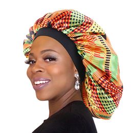 African Pattern Women Bonnet Satin Sleep Cap Elastic Band Women GirlsHead Wrap Extra Large Ladies Night Cap Turban Chemo Hat Supplies