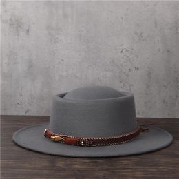 Women Men Wool Fedora Hat Lady Flat Pork Pie Hat Gentleman Flat Bowler Porkpie Top