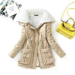 Winter Cotton Coat Women Slim Snow Outwear Solid Casual Wadded Jacket Thick Padded Warm Parkas 211216