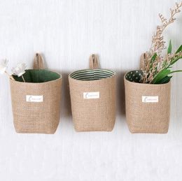 Storage Basket Creative Dormitory Door Hanging Wall Bag Home Storages Cotton Linen Desktop Jute Storage Baskets 16 Colours SEA SHIP KKC4565