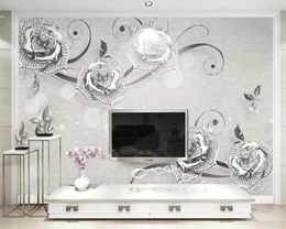 Luxury 3d Floral Wallpaper Embossed Metal Diamond Flower 3d Jewelry Background Wall Premium Interior Decoration 3d Wallpaper