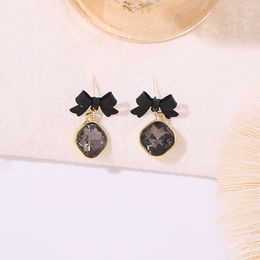 S2761 Fashion Jewelry S925 Silver Post Earrings For Women Minority Design Black Red Bowknot Retro Llight Luxury Temperament Rhinestone Diamond Earrings