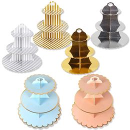 3-Layer Cupcake Stand Round Cardboard Cupcake Holder Foldable Baby Showers Birthday Wedding Party Decor Dessert Table Supplies Y200618