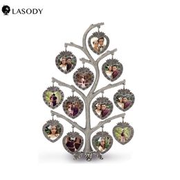 Antique Silver Family Tree With 12pcs Picture Frame Metal Table Top Photo Frame Decoration Home Decor 201211