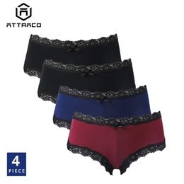 ATTRACO Women Panties Underwear Thong Lace G-String sexy Tanga Briefs lingerie Nylon Bow Tie mid waist Cosy 4 Pack 201112