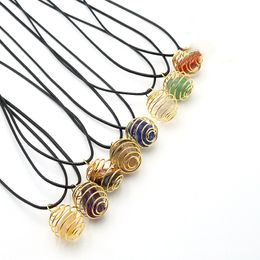 Gold Siver Alloy Spring Cage Stone Pendant Chakra Rose Tiger Eye Irregular Stones Rope Chain Necklaces Wholesale Energy Pendants Necklace Jewellery