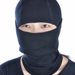 Unisex Men Women 100% Merino Wool Skiing Wind River Balaclava Beanies Hat Head Ears Mouth Thermal Warm Black Firstlite Style Y201024